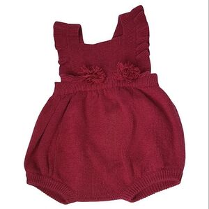 Cashmere 4 Ply Ruffle Romper Adjustable Straps Luxury Cottagecore Bloomers 18-24